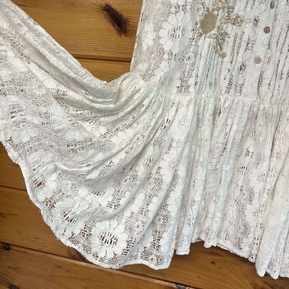 Antica Sartoria By Giacomo Cinque Women's Beaded Lace Mini Dress Tunic White M - Picture 4 of 8
